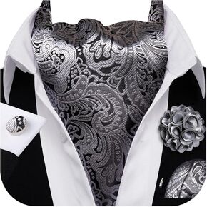 YOHOWA Ascot Tie Silk Cravat Paisley Scarf Self Ties Pocket Square Cufflinks Set Dress Wedding