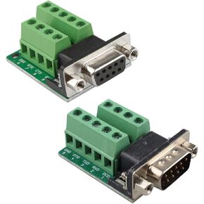 DB9 Male and DB9 Female D-SUB Breakout Board Adapter Plate 9 Pin Connector RS232 Serial to Terminal Board Signal Module Solder-Free with Nut (Male with Nut x 1, Female with Nut x 1)