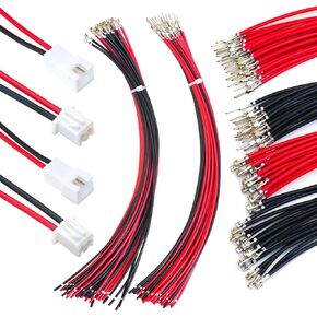 Jst XH 2 Pin Connector Kit Total 40 Pcs Jst Male and Female Connectors，20 Pcs Sockets with Total 100 Pcs 22AWG 210MM Balck Red Wire Cables Jst-xh2.54MM 2pin