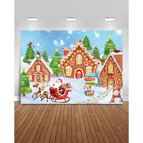 Mocsicka Christmas Gingerbread House Backdrop Banner for Photography White Xmas Christmas Party Decorations Banne Gingerbread Photo Background (White, 70.8x43.3 inch)