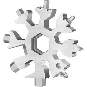 AKOAK 1 Pack 18-in-1 Snowflake Wrench with Stainless Steel Snowflake Opener/Phillips Screwdriver Kit/Wrench Outdoor EDC Tool Durable/Portable - Great Christmas Gift (Silver)