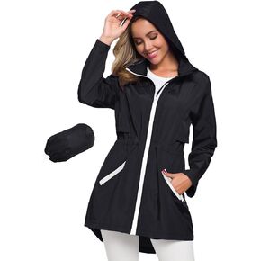 Avoogue Women's Long Raincoat with Hood Outdoor Lightweight Windbreaker Rain Jacket Waterproof
