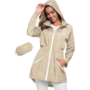 Avoogue Women's Long Raincoat with Hood Outdoor Lightweight Windbreaker Rain Jacket Waterproof in Saudi Arabia
