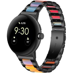 Resin Stainless Steel Watchband Compatible with Google Pixel Watch 2 2023/Pixel Watch 2022 Smartwatch Quick Fit Metal Wristband Replacement Strap for Women Men