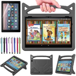 Case for Amazon Fire HD 10 Tablet 10.1" Inch Display (13th Generation, 2023 Released) - Lightweight Shockproof Kickstand Handle Kids Cover Case + 1 Screen Protector and 1 Stylus (Purple)