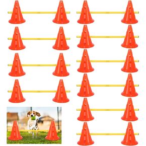 10 Sets Dog Agility Hurdle Cone Set 20 Pcs Exercise Cones with 10 Pcs Agility Rods Adjustable Agility Obstacle Training Portable Agility Training Equipment Cones Canine Agility Poles (Blue)