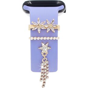 مجموعة سحر سوار الساعة، حلقات حلقية مزخرفة متوافقة مع سوار ساعة أبل السيليكون 38 40 41 42 44 45 49 ملم، ملحقات سوار معصم أنيقة من الألماس الزهري لسلسلة iWatch Series Ultra 9 8 7 6 5 4 3 2 1 (بدون حزام) in Kuwait