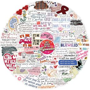 Music Album Lyrics Stickers, 110PCs Singer Song Words Stickers for Fans & Concerts, Vinyl Decals, Laptop Water Bottle Stickers for Kids, Gift & Party Favor Stickers for Hydro Flask, Planner[Lyrics110]