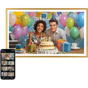 PINTURA Digital Picture Frame, 13.3" WiFi Digital Photo Frame IPS 2K HD Screen, 64GB Storage, Auto-Rotate, Wall Mountable, Share Photos/Videos Instantly via Pintura App, Golden