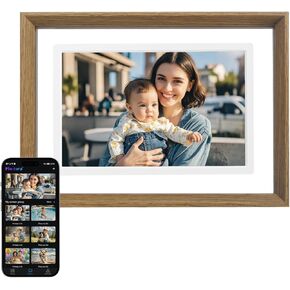 PINTURA Digital Picture Frame, 10.1" WiFi Digital Photo Frame 1280 * 800 HD Screen, 64GB Storage, Auto-Rotate, Wall Mountable, Share Photos/Videos Instantly via Pintura App, Burlywood