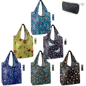 BeeGreen Gifts for Cat Lovers 6 Pack Cats Reusable Grocery Bags with Elastic Band Reusable Shopping Bags Bulk 50LBS X-Large Foldable-Machine Washable-Heavy Duty