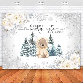 Avezano Bear Baby Shower Backdrop Winter Bearly Cute On The Way Baby Shower Party Background Banner for Newborn Snowflake Baby Shower Party Decoration Photo Booth Props 7x5ft