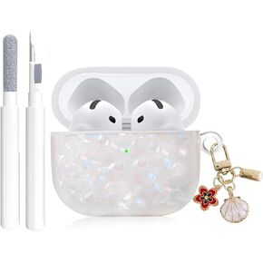 OETKER Compatible Airpods 4 Case for Women, Cute Glitter Pearl Shell Luxury Airpods 4th Generation Case Cover with Cleaner Pen & Keychain, Hard TPU Shockproof Protective iPods Case for air pods 4 Gen