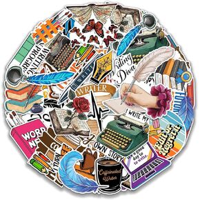 Writer Stickers 50 Pieces Writing Author Sticker Vinyl Waterproof Decal for Laptop Water Bottle Phone Car Window Stakeboard Scrapbook Gifts for Kid Teen Adult