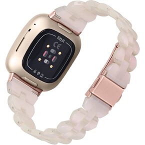 Resin Watch Band Compatible for Fitbit Versa 4/Sense 2 Replacement Bands, Adjustable Wristbands Bracelet Strap with Metal Stainless Steel Buckle for Fitbit Sense 2/Versa 4/Versa 3 for Women Men