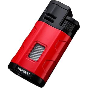 Triple Torch Lighter with Punch Square Powerful Fire Windproof Metal Butane Refillable Butane Lighters Men's Nice Gift (Butane Not Included)(Red Copper)