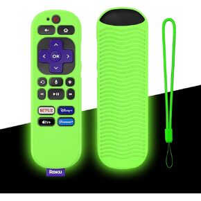 غطاء جهاز تحكم عن بعد لجهاز التحكم الصوتي روكو (رسمي) RCA1R 2023 جديد، يتوهج في الظلام، حافظة تحكم من السيليكون مضادة للانزلاق مع سوار معصم، أخضر in Kuwait