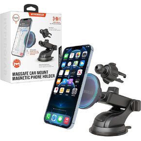 MagSafe Car Mount - Magnetic Phone Holder with 3 Mounting Options for Air Vent, Dash, Windshield, Universal Car Phone Holder for iPhone 16/15, Samsung & More, Adapter Included for Non-MagSafe Phones