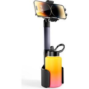 2 in 1 Cup Holder Phone Holder Mount for Car, Upgrade Aluminum Alloy Rod Cup Holder - High Adjustable Firm Cup Holder & Cell Holder & Compatible with iPhone 13-15 Pro Max All 4-7'' Phone