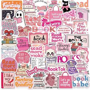 50 Pcs Pink Bookish Stickers, Book Stickers for Kindle, Booktok Reading Decals, Aesthetic Kindle Sticker, Bookish Gifts for Woman, Girls, Book Lover for Water Bottle Phone Cases Laptop