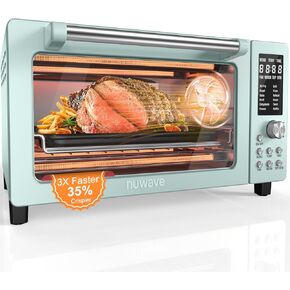 Nuwave Bravo Pro Smart Air Fryer Toaster Oven Combo, Airfryer Convection Oven Countertop, 12-in-1 Functions with Quicker & Even Crisp Technology, 1800W, 50-450°F, PFAS-Free, 21QT, Stainless Steel