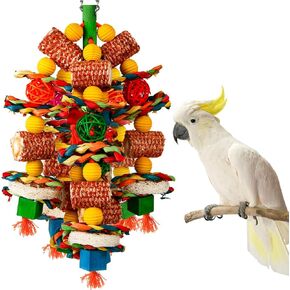 Bird Toys, Parrot Toys for Large Birds,Natural Corn cob and Loofah Slices Bird chew Toys for African Grey Parrots, Macaws, Cockatoos, Amazon Parrot and other Small and Medium-Sized Parrot (Natural)