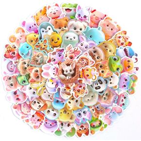 Cartoon Animal Stickers - 100 Pcs Waterproof Vinyl Cute Animal Stickers for Water Bottle, Laptop, Phone Case - Kawaii Animal Stickers for Kids & Girls, Adults