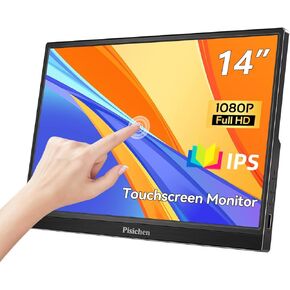 Portable Monitor Touchscreen, 14 Inch Laptop Monitor FHD 1080P Computer IPS Display, 300cd/m², HDMI USB Type-C Touch Screen External Monitor for PC Phones Xbox Ras Pi, Built-in Kickstand & Speakers