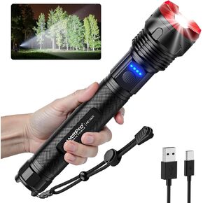WdtPro Rechargeable Flashlights High Lumens, Super Bright Flashlight, Powerful LED Flashlight with 5 Modes, Long Runtime, Adjustable Focus, IPX7 Waterproof, Type-C & USB Charging for Emergencies