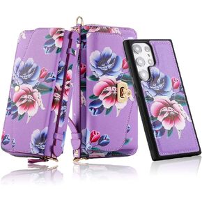LITOU Compatible for Samsung Galaxy S23 Ultra Phone Case Wallet for Women,Detachable Magnetic Phone Case,RFID Blocking Card Holder,Crossbody Strap Wristlet Case for Galaxy S23 Ultra.Black