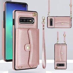 Asuwish Phone Case for Samsung Galaxy S10e Wallet Cover with RFID Blocking Credit Card Holder Wrist Crossbody Strap Lanyard Stand Leather Shoulder Cell Accessories S 10e 10se Se10 Women Men Rose Gold