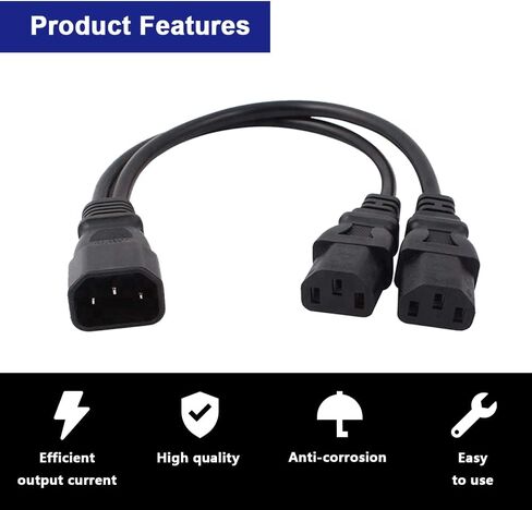 UPS Server C14 to Dual C13 5-13R Y Splitter Adapter Power Cable Cord 30cm (2 Pack) in Saudi Arabia