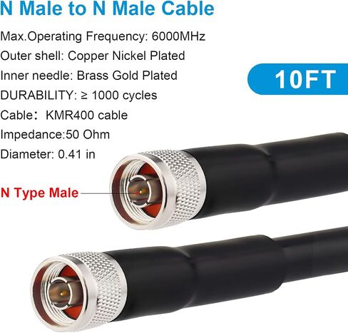 25ft KMR400 Coax Extension Cable N Male to N Male Connector (50 Ohm) Low Loss Coaxial Cables for 3G/4G/5G/LTE/GPS/WiFi/RF/Ham/Radio to Antenna or Phone Signal Booster Use (Not for TV) in Kuwait