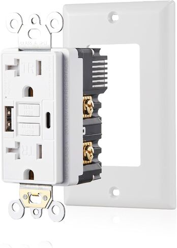 15 Amp Self-Test GFCI Outlet Combination with USB Type A and Type-C, Tamper Resistant Decorator Duplex Outlet, in-Wall, USB Charger for Smartphones, Tablets and Smart Home Appliance, White in Saudi Arabia
