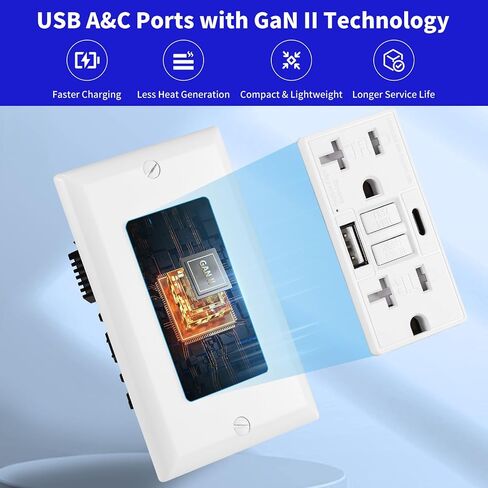 15 Amp Self-Test GFCI Outlet Combination with USB Type A and Type-C, Tamper Resistant Decorator Duplex Outlet, in-Wall, USB Charger for Smartphones, Tablets and Smart Home Appliance, White in Saudi Arabia