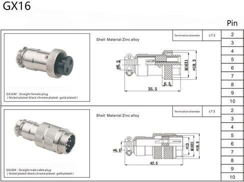 3.28 ft GX16 2 Pin Male to Female Head Aviation Cordset, GX16 2Pins Female to Male Connector Electrical Cable Panel Mount Circular Metal Aviation Adapter Cordset for Ships 18AWG (1meter) in Saudi Arabia