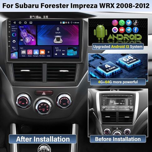 UNITOPSCI 4G+64G Android Car Stereo Radio for Subaru Forester Impreza WRX 2008-2012 Wireless CarPlay Android Auto Bluetooth 5.0 GPS 9 Inch 1280*720 Touchscreen DSP 32 EQ FM/RDS WiFi Backup Camera Mic in Saudi Arabia