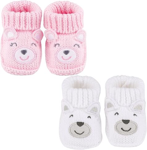 Newborn Knit Booties Soft Baby Boots for Infant Boys Girls First Walkers 2 Pairs, 0-3 Months in Kuwait
