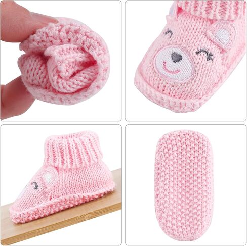Newborn Knit Booties Soft Baby Boots for Infant Boys Girls First Walkers 2 Pairs, 0-3 Months in Kuwait