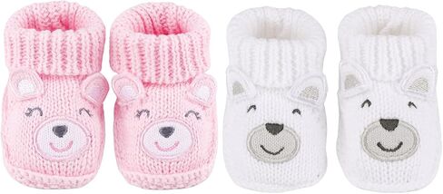 Newborn Knit Booties Soft Baby Boots for Infant Boys Girls First Walkers 2 Pairs, 0-3 Months in Kuwait