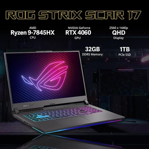 كمبيوتر محمول للألعاب ASUS ROG Strix G17، شاشة 17.3 بوصة QHD 240 هرتز، AMD Ryzen 9 7845HX، GeForce RTX 4060، 64 جيجابايت DDR5، 4 تيرابايت SSD، لوحة مفاتيح بإضاءة خلفية RGB، كاميرا ويب، Wi-Fi 6E، Win 11، رمادي، مجموعة امتداد Hotface سعة 128 جيجابايت in Saudi Arabia