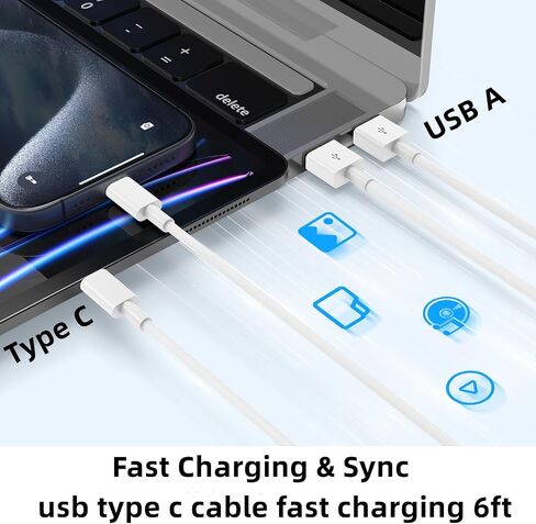 كابل شاحن سيارة Carplay بطول 6 أقدام لأجهزة Apple iPhone 16/16 Pro Max/15 Pro Max/15 Plus/15 Pro، سلك تشغيل سيارة طويل USB A إلى USB C لجهاز iPad 12.9/11، الجيل العاشر Air 5th/4th Gen/Mini Type C كابل شحن السيارة in Saudi Arabia