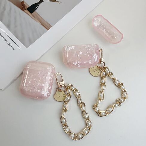 for AirPods Pro 2nd Generation Case Cute Women Girly Shell Pattern with Alloys Metals Pearl Keychain + 2 Pack Cable Clips,Luxury Protective Headphone Cover for AirPod Pro,Pink in Saudi Arabia