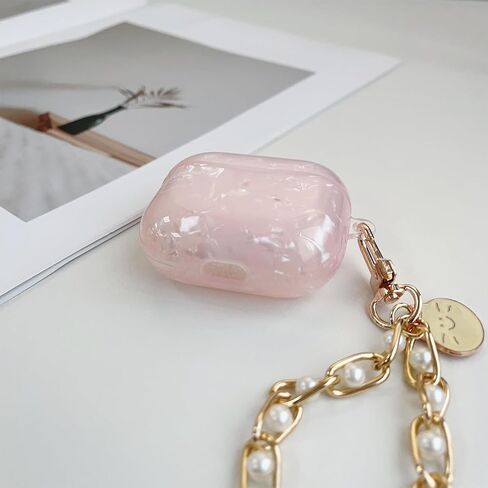 for AirPods Pro 2nd Generation Case Cute Women Girly Shell Pattern with Alloys Metals Pearl Keychain + 2 Pack Cable Clips,Luxury Protective Headphone Cover for AirPod Pro,Pink in Saudi Arabia