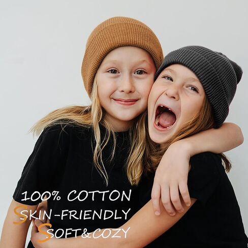 vidsel 100% Cotton Toddler Beanie Hats for Baby Kids Winter Knit Cuffed Cap | Soft Cozy Cotton,Double Layer Stretch Growing Hat,Naturally,Skin-Friendly,Newborn Boys Girls Infant Warm Beanie 0-8 Years in Saudi Arabia