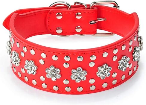 Serijoars Rhinestones Dog Collars Flower Pattern Rhinestone Studded Leather Sparkly Crystal Diamonds Dazzling Elegant Fancy PU Leather Dog Collar for Medium & Large Dogs (L, Purple) in Saudi Arabia