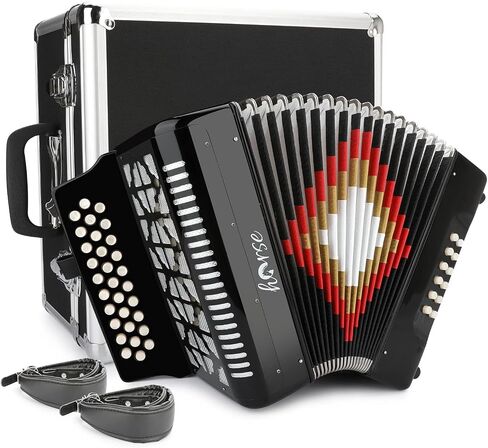 31-Key Diatonic Accordion 12 Bass G/C/F 3-Row Diatonic Accordion Instruments for Adults with Suitcase and Straps in Saudi Arabia
