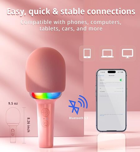 [الكل في واحد ميكروفون كاريوكي مدمج ومكبر صوت بلوتوث صوت عالٍ وأضواء LED ديناميكية، ميكروفون قابل لإعادة الشحن للغناء، هدايا عيد الميلاد للأولاد والبنات والأطفال البالغين، وردي in Saudi Arabia