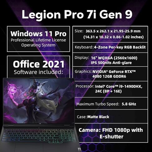 كمبيوتر محمول للألعاب Lenovo Legion Pro 7i (Gen 9) - شاشة 16 بوصة WQXGA 240 هرتز، Intel 24-Core i9-14900HX، NVIDIA GeForce RTX 4080، ذاكرة الوصول العشوائي DDR5 سعة 64 جيجابايت، 4 تيرابايت SSD، لوحة مفاتيح RGB، Windows 11 Pro وMicrosoft Office مدى الحياة in Saudi Arabia