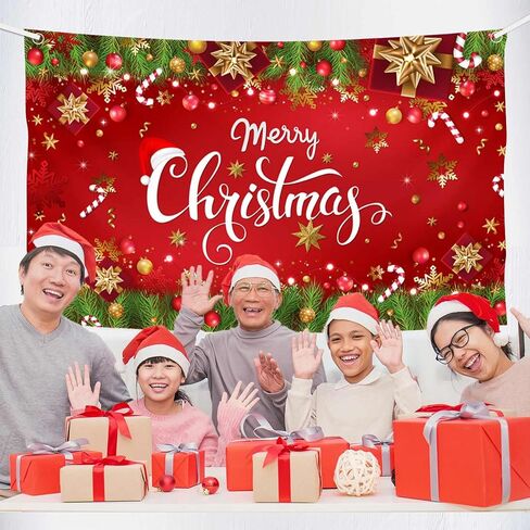 لافتة خلفية لعيد الميلاد المجيد من MEHOFOND، هدايا شجرة عيد الميلاد، أجراس ثلجية ذهبية باللونين الأحمر والأخضر، زينة حفلات عيد الميلاد، لوازم حفلات عطلات رأس السنة الشتوية للعائلة، دعائم للصور 70.8 × 43.3 بوصة in Saudi Arabia